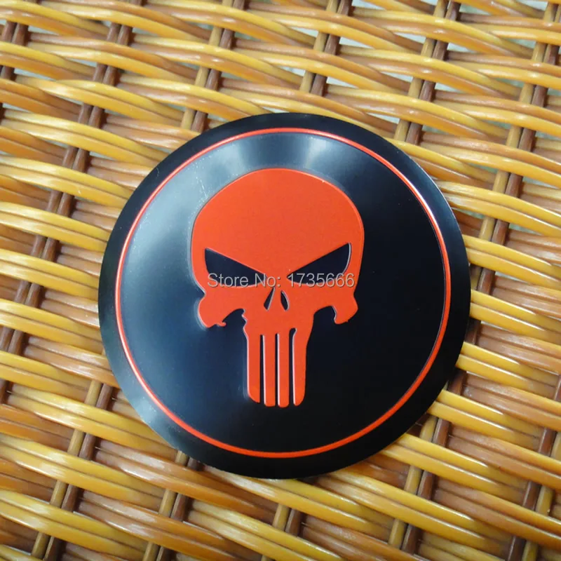 

4PCS Car Tire Wheel Center Hub Cap Red Punisher Skull Emblem Badge Decal Sticker Modify for V-W All Model 90mm