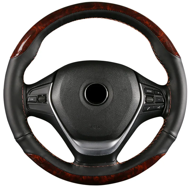 Крышка автомобильного руля 37/38 см деревянная коса из мягкой кожи с иглами