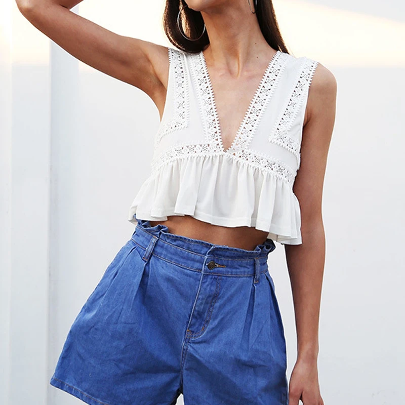 ENbeautter Tank Top Woman Sexy V-Neck Backless Ruf...