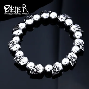 

BEIER New one Stainless Steel New Arrival High Quality Punk Skull Bracelet Personality Fashion Jewelry for man women BC8-034