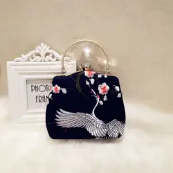 Crane embroidery сумки женские 2018 новый зимний ретро в этническом стиле личность площадь сумка пляжная сумка