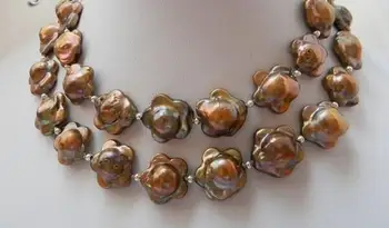 

32" 17 MM Coffee Baroque Reborn Freshwater Pearl Necklace Earring Set