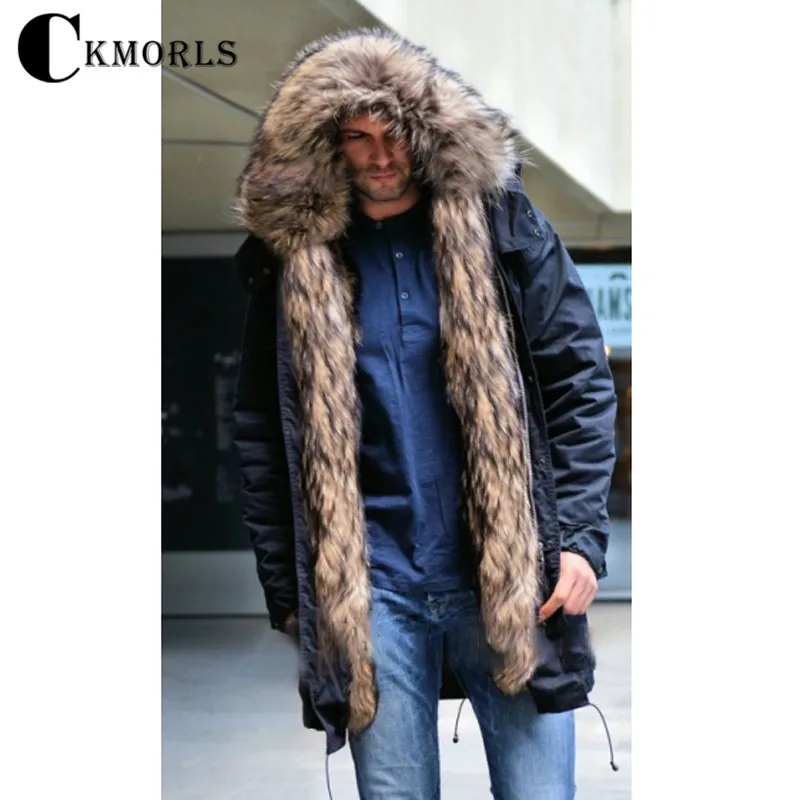 

CKMORLS New Real Fur Parka For Men Winter Jacket With Raccoon Fur Collar Fashion Black Coats Thick Warm Outwear Plus Size Parkas