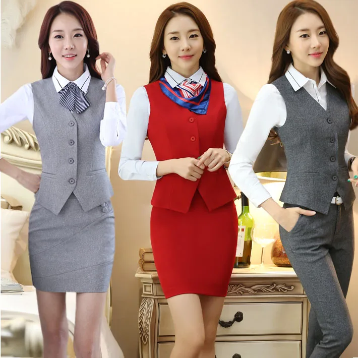 

2019 Zhi Shou shirt vest suit skirt women fat mm large size front desk flight attendants uniforms banking uniforms