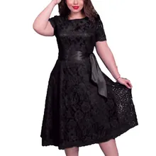 Estilo europeo mujeres sexy elegante dress fit y flare imperio medio corto de encaje fajas vestidos de fiesta más el tamaño 6xl