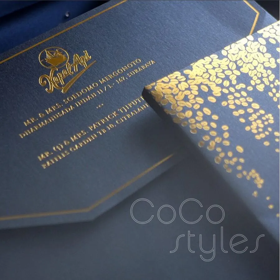  Cocostyles bespoke creative gold foiling navy invitation card with snowflake and bird for winter we - 32878332914
