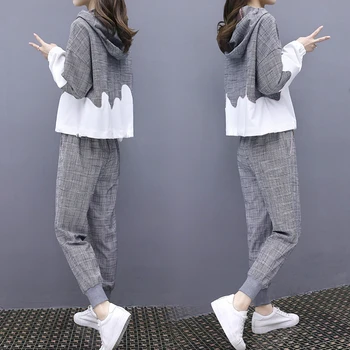 

Casual Two Piece Set Tracksuit Women Contrast Ensemble Femme Deux Pieces Stylish Year-old Female Costume Conjunto Feminino
