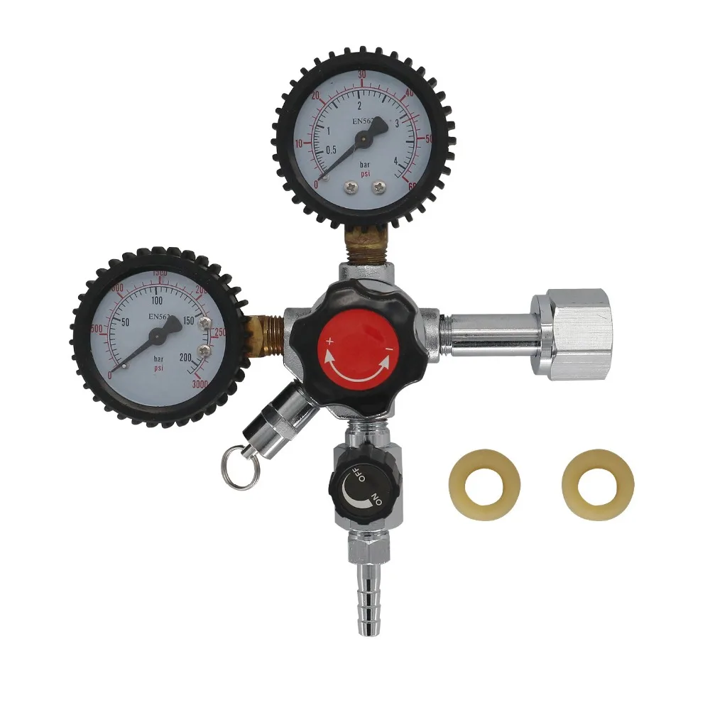 

Dual Gauge CO2 Regulator for Draft Beer Beer Brewing Kegerator Dual Gauge Valve Shutoff0~3000psi, 0~60psi, CGA320