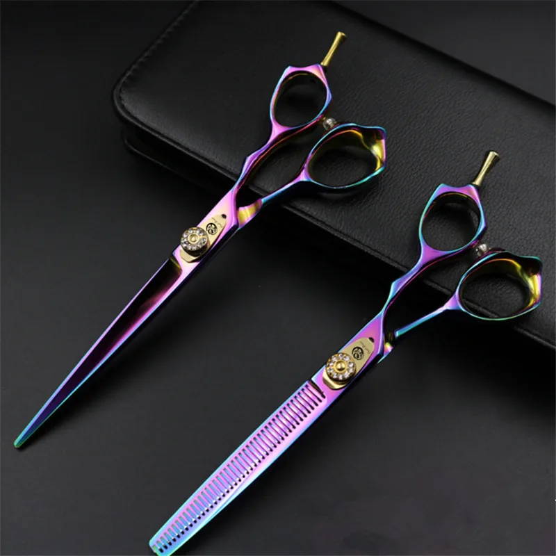 Purple Dragon 7 inch Animal Pet Cat Dog Hair Scissor Shaver Razor Rainbow Rhinestones Grooming
