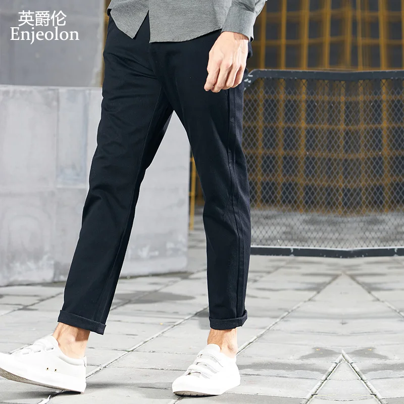 

Enjeolon brand spring long straight trousers pants men solid casual pants men quality thick casual pants males K6826