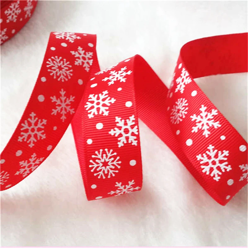 Wide 22mm Merry Christmas Wrap Ribbons Silk Satin Snowflake Style