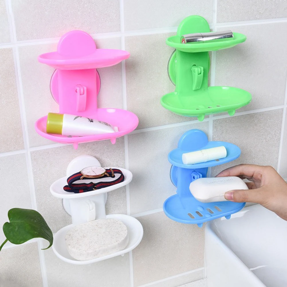 

High Quality Bathroom Double Layers Strong Sucker Soapbox Soap Draining Holder Soap Dish