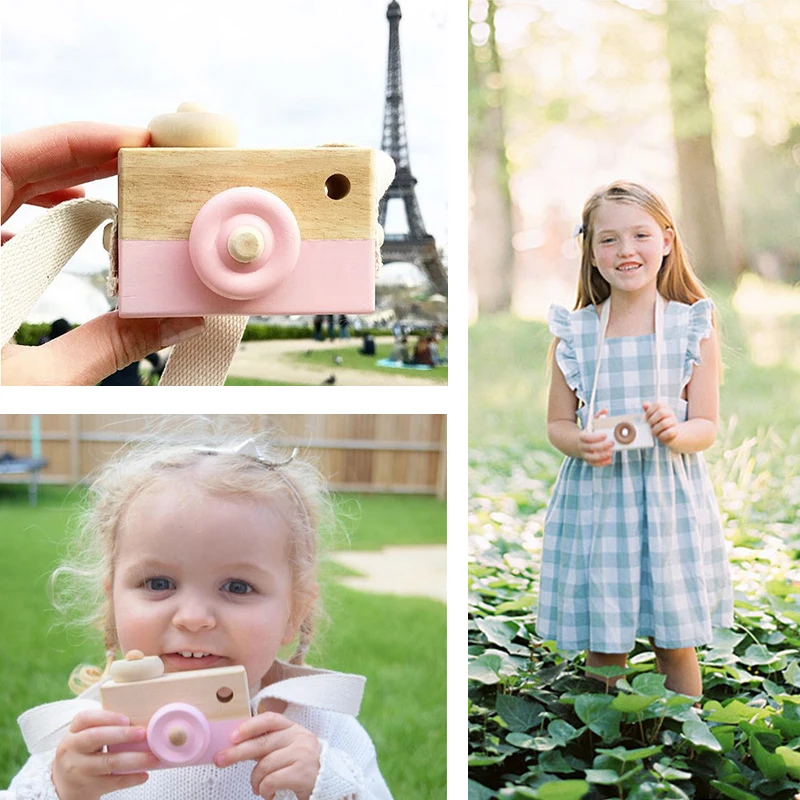 AAG Cute Wooden camera toy Hanging handmade Photography Prop camera toy  Children Educational Toys Baby Birthday Christmas Gifts