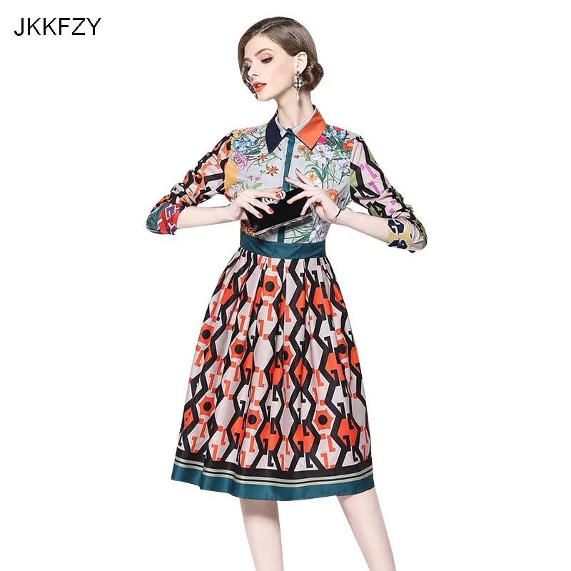 

JKKFZY Design runway women party Dress 2018 autumn New winter print 3/4 sleeves gown ladies fashion work vintage clothes