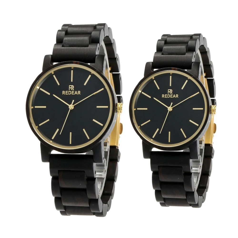 REDEAR Бесплатная доставка бренд Watch модные черные пару часов Япония кварцевый механизм эбенового дерева часы