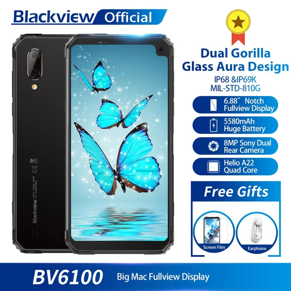 Blackview BV6100 IP68 водонепроницаемый мобильный телефон 3 ГБ + 16 Android 9 0 открытый 6 88