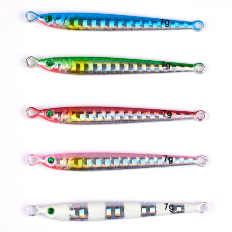 

5pcs Mini Metal 6cm 7g Long Fishing Jigs Slow Shake Metal Jig Fishing Lure Iron Plate Long Shot Laser Baits Boat Jig For Lake
