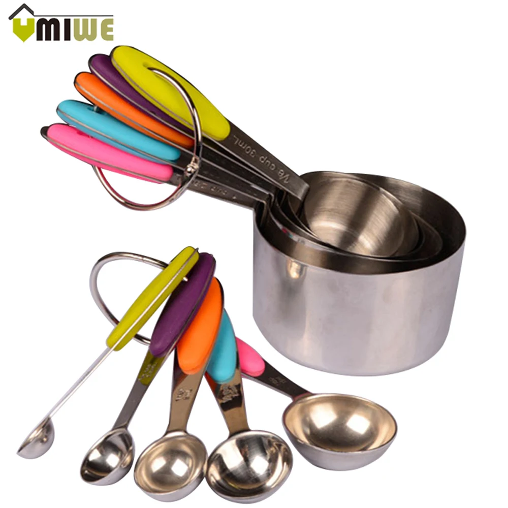 10pcs/set Kitchen Tools And Cooking Stainless Steel Measuring Cups Measuring Spoon Scoop Set