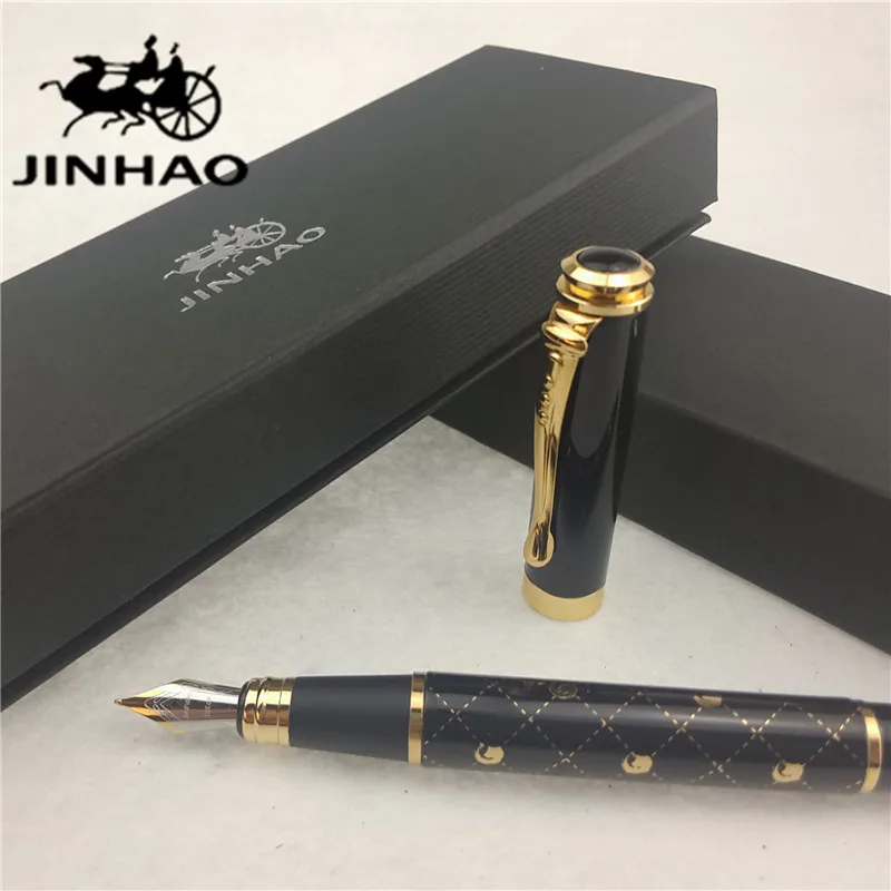 

1pc/lot JINHAO 500 Fountain Pen Black-Gold Color Pen Gold Clip School Supplies jinhao Pen Material Escolar 13.6*1.8cm