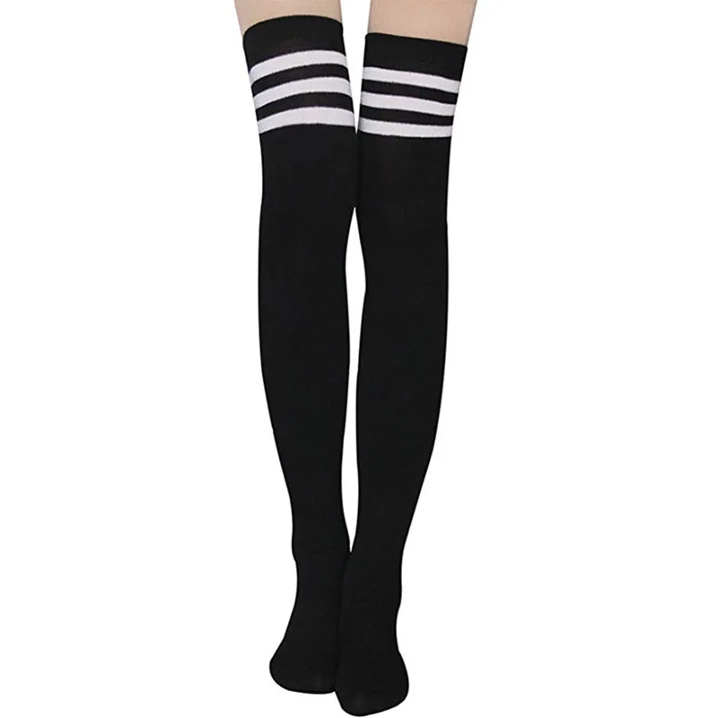 BOHOWAII أزياء النساء جوارب عالية الجودة سميكة مخطط مثير جوارب طويلة تلميذة المشجع Kousen