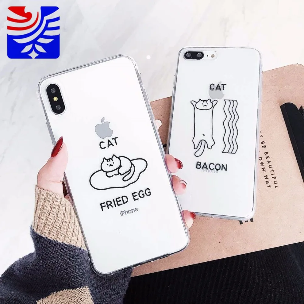 PEIPENG Simple transparent Cartoon cat phone case For iPhone 6 6s Plus X XS MAX XR 8 7 Plus lovely Protective Back Plastic Soft Cover Shockproof01