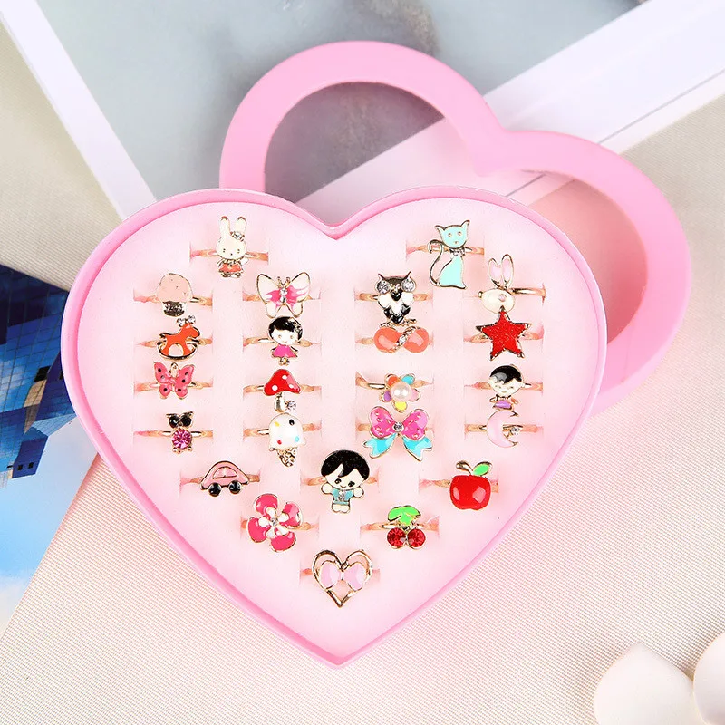 10PCs/Lot Hot Sale Kids Cute Cartoon Rings Flower Animal Shape Ring Set Mix Finger Jewelry Creative Accessories Girl Child Gifts