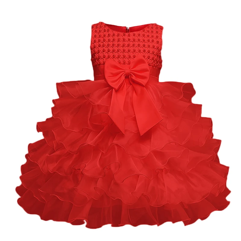 Многоярусное вечернее бальное платье с большим бантом для новорожденных девочек; коллекция года; Летнее нарядное платье для крещения для малышей - Цвет: Red