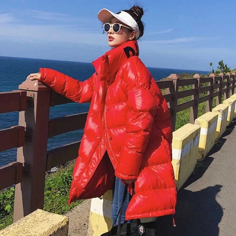 Женский пуховик с хлопковой подкладкой, женские теплые пальто, свободные, большие размеры, одноцветные зимние куртки, Зимняя женская стеганая парка LS38 - Цвет: Red