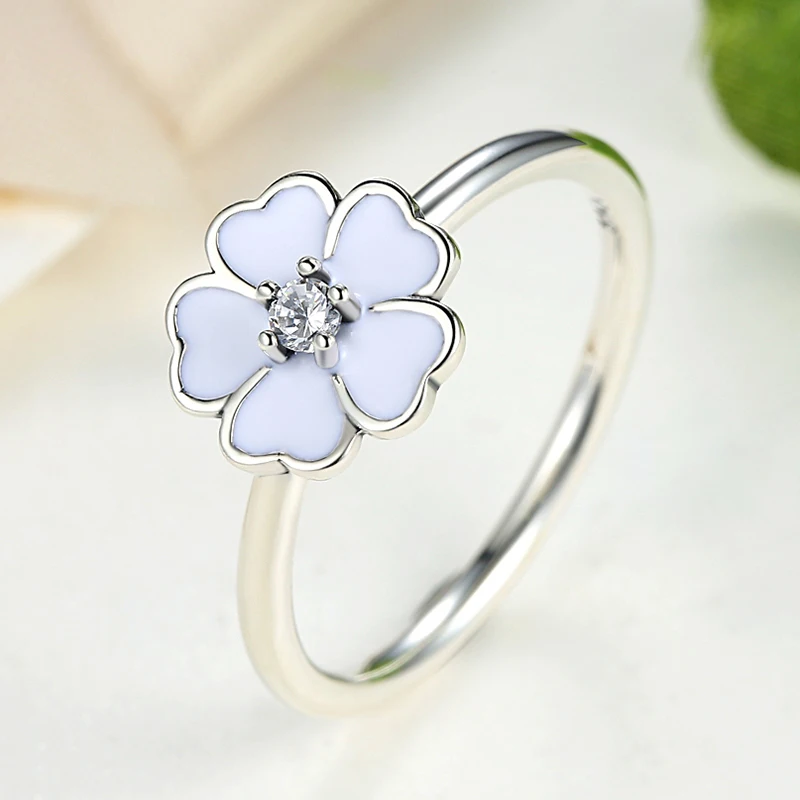 flower shaped stackable ring cherry blossoms white enamel 925 sterling silver ring for women fashion compatible jewelry - Egyptian Wedding Rings flower shaped stackable ring cherry blossoms white enamel 925 sterling silver ring for women fashion compatible jewelry - Egyptian Wedding Rings