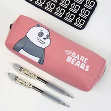 1 Pcs Kawaii New Bare Bear Canvas Large Capacity Pencil Bag Pen Case Stationery Storage Organizer Case School Supply Stationery