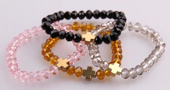 

Free shipping 8mm crystal glass beads with Cross charm ladies bracelets women stretch Bracelet