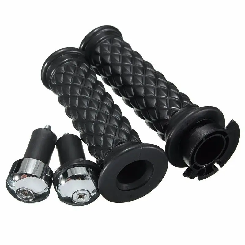 

AUTO 1 Pair Motorcycle Handlebar Hand Grip Bar End Racer, Black (With Silver Stopper)