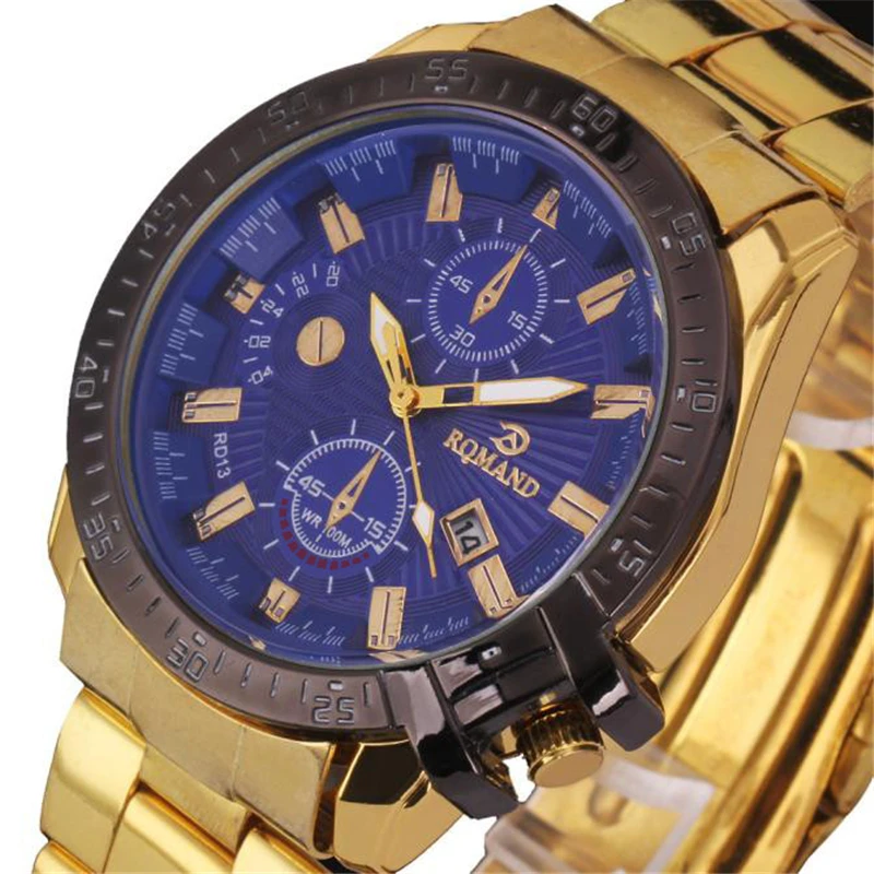 Reloj Mujer 2018 Роскошные мужские часы с черным циферблатом и золотым из нержавеющей