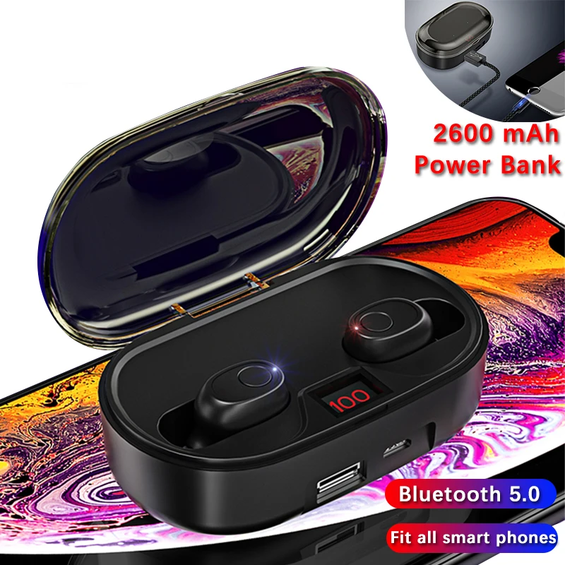 

TWS 5.0 Bluetooth 8D stereo headset wireless earbuds IPX6 waterproof headset microphone portable charging box 2600mAh LED smart