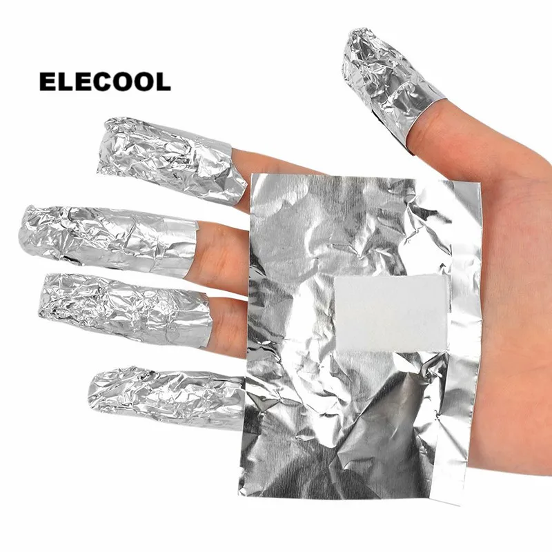 ELECOOL 100Pcs /Pack Aluminum Foil Nail Art Soak Off Acrylic Gel Polish Nail Removal Wraps Beauty Makeup Tool with cotton pad