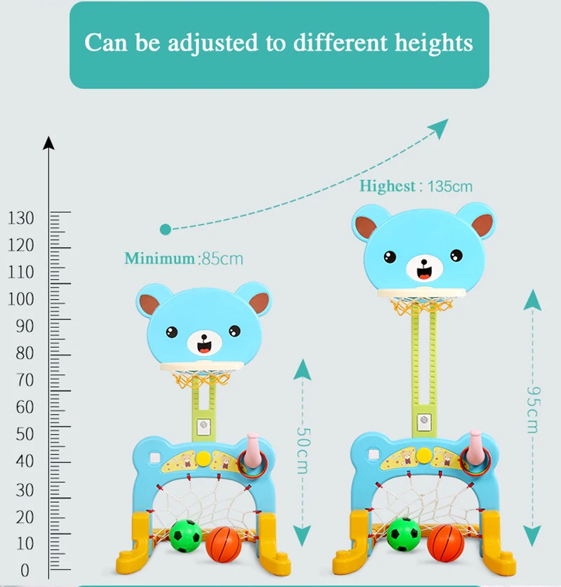 Детские блестящие детские спортивные игры баскетбольные стенды футбольные ворота маленький медведь игрушки можно регулировать высоты в помещении