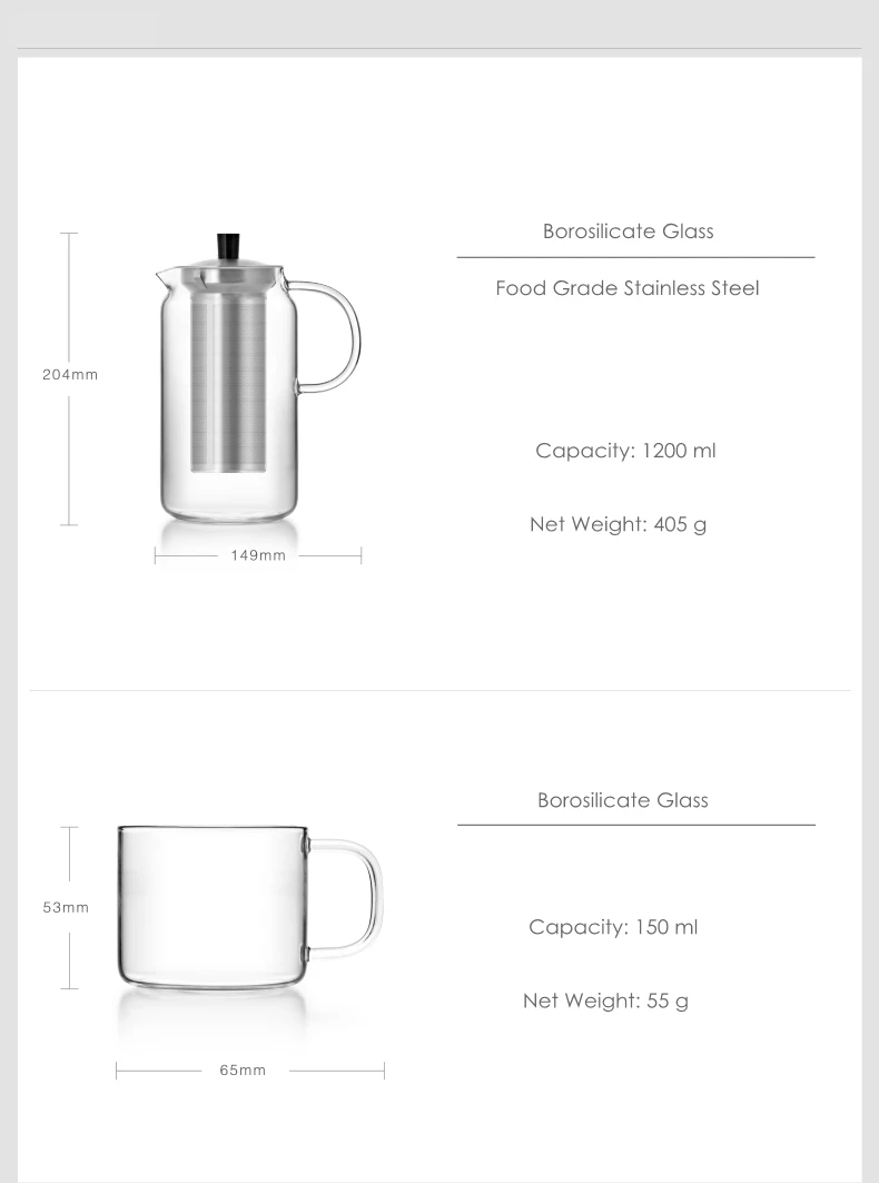 Супер большой боросиликатного Стекло чайник с заварки 1200 мл и 6 шт. Стекло чашки, термостойкие Стекло пить бутылки