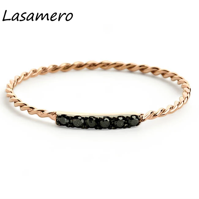 LASAMERO круглая огранка 0.05CTW натуральный черный бриллиант 14k Золото Витая