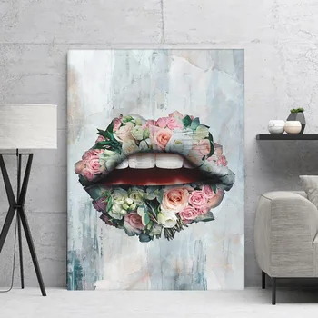 

Canvas Hd Prints Modern Pictures Wall Artwork Lip Flowers Painting Home Decoration Modular Nordic Style Poster For Living Room