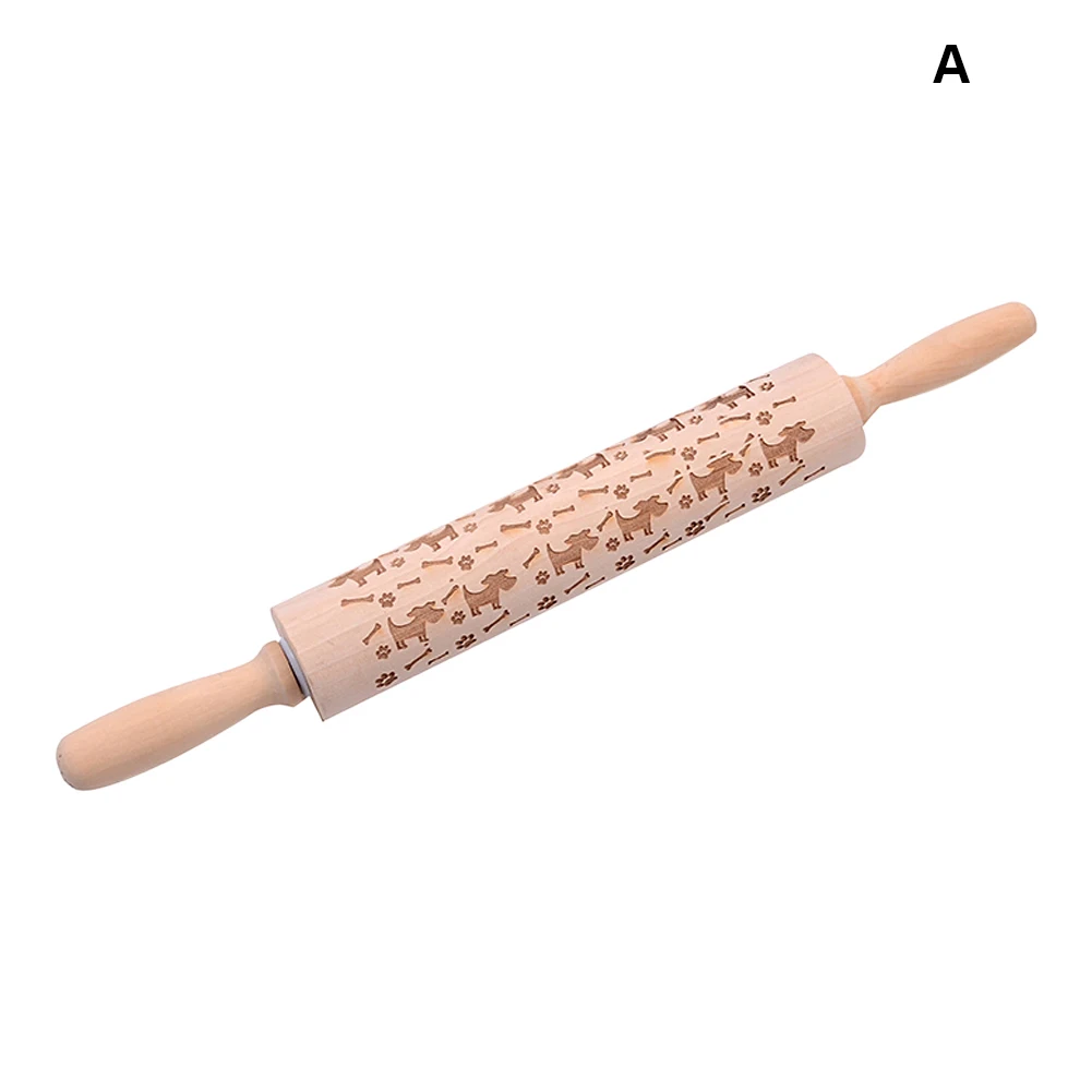 Christmas Snowflake Embossing Rolling Pin Gingerbread Baking Cookies Wooden Noodle Biscuit Fondant Cake Dough Patterned Roller