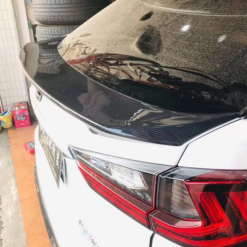 

QHCP Carbon Fiber Car Rear Trunk Lip Spoiler Wing Empennage Sticker 1Pcs Exterior Accessory For Lexus RX200T 350 450H 2016-2018