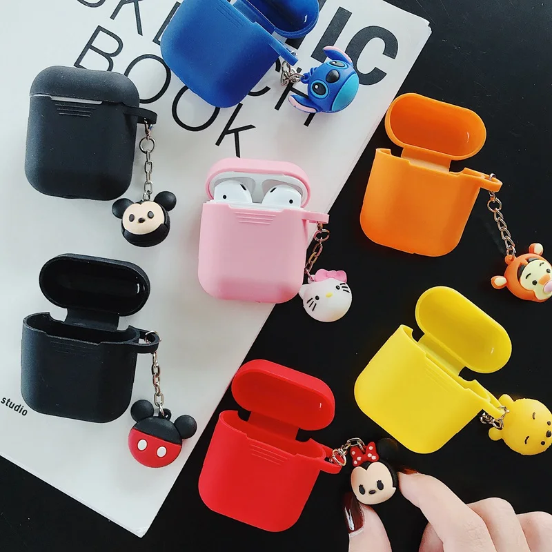 

For AirPods Case Cartoon Accessories whit Cute Keychain silicon Protective Cover For Air pods 2 Bluetooth Wireless Earphone Case
