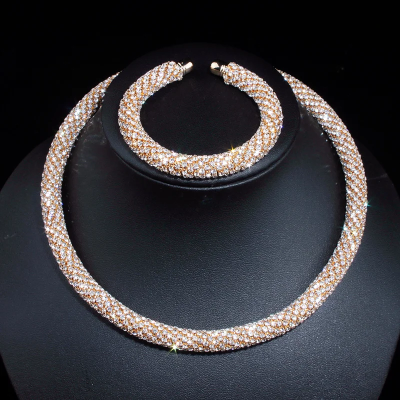 Maxi Crystal Collar Necklace Gold/Silver Plated Rhinestone Torques Choker Necklaces