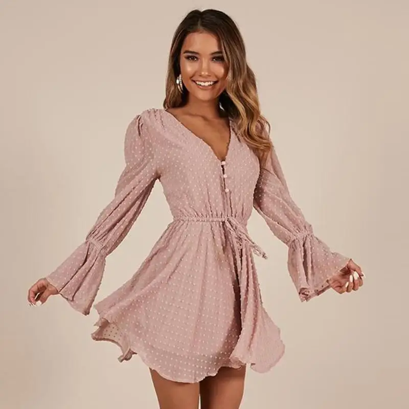 

Sexy Ladies Large Size Solid Color Long Sleeve Jumpsuit Women High Waist Loose Bodysuit Tunic V-neck Chiffon Playsuits