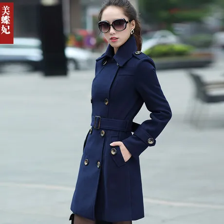 Épais Mode Manteaux Hiver S1122 Solide Laine Plus La Automne À Femmes Pardessus Longue Navy Belle Taille Nouveau Longues Manches Casual BqSZABw