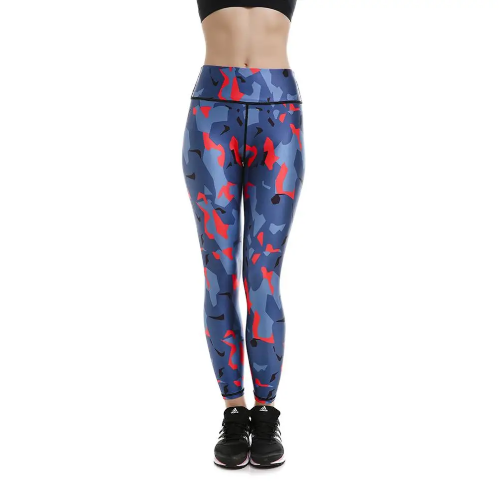 Red blue camouflage yoga pants High waisted Band quality Brand Full ...