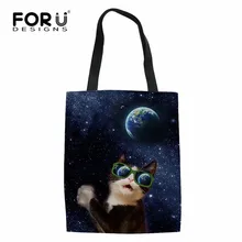 FORUDESIGNS/женские льняные сумки-тоут с принтом Галактики звезды животного кота, повседневные большие пляжные сумки для покупок, дамские прочные тканевые сумки