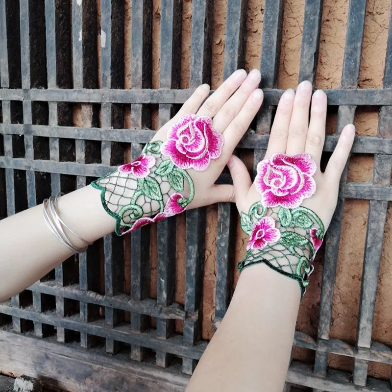2019 этнические ветер вышивка цветок полые перчатки без пальцев Модные Джокер браслет украшения для танцоров для женщин 02