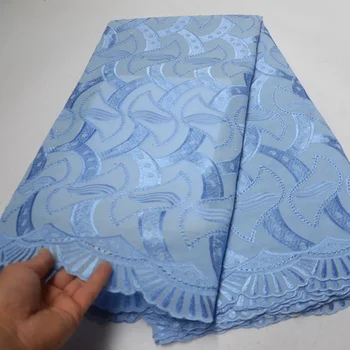 

Free shipping (5yards/pc) sky blue African voile lace fabric elegant embroidered Swiss cotton lace fabric for party dress CLP308