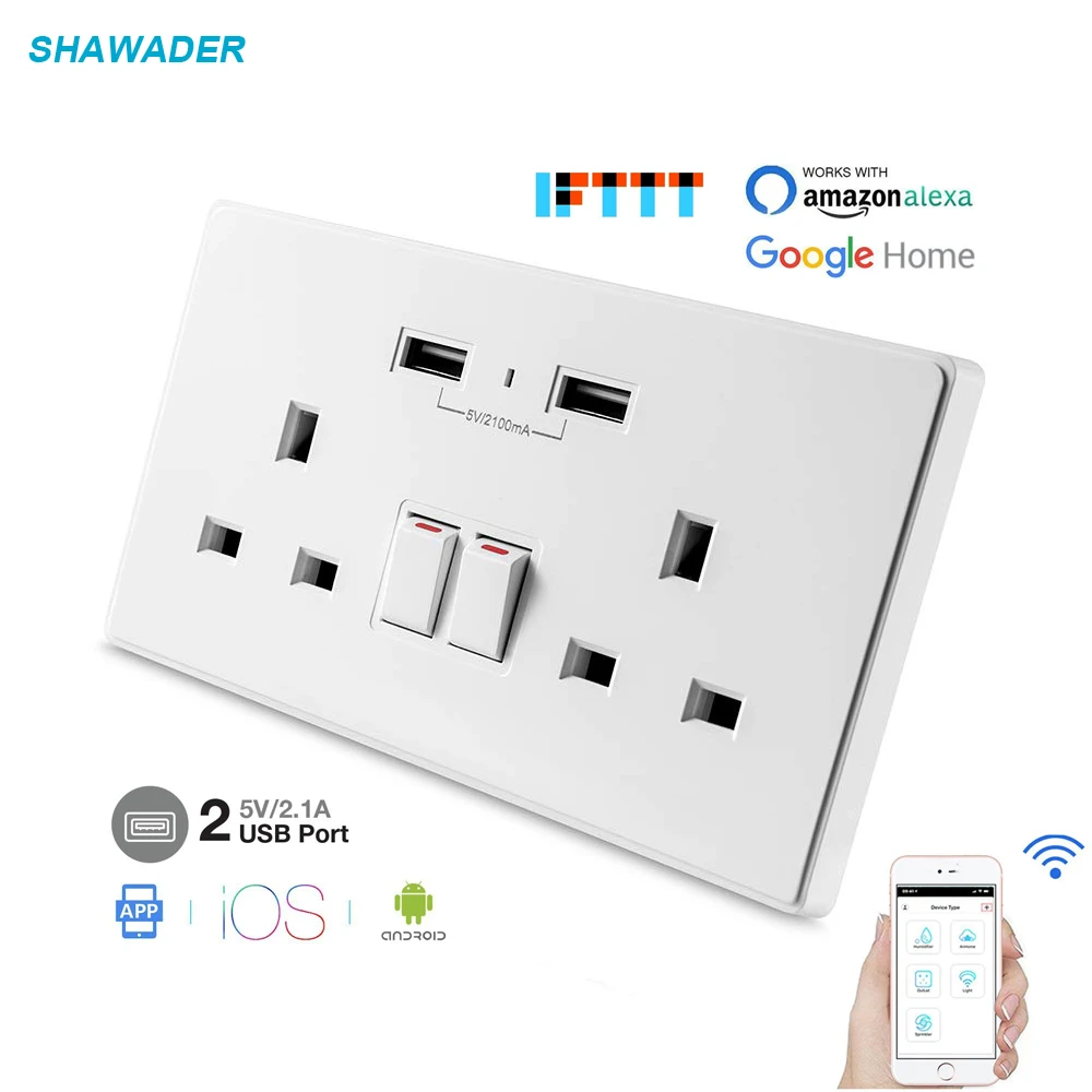 

Smart WiFi Wall Socket with USB Charger Switch Outlet Plug Works with Amazon Alexa Echo Google Assistant,Nest,No Hub Required